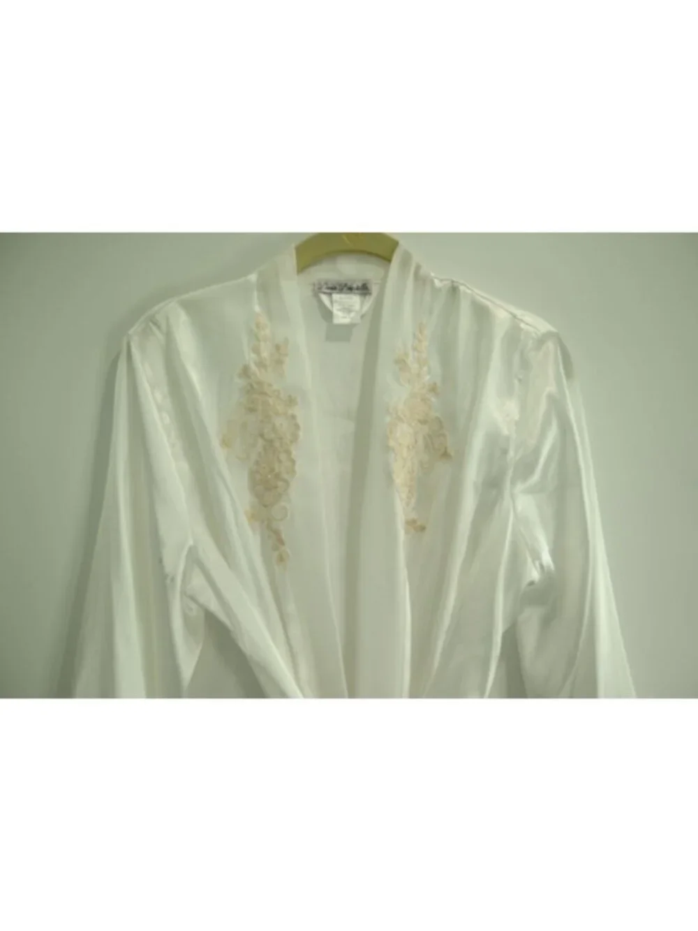 NWD Linea Donatella Satin Lace Trim Robe Sz S/M Ivory Long Sleeve Wrap Kimono